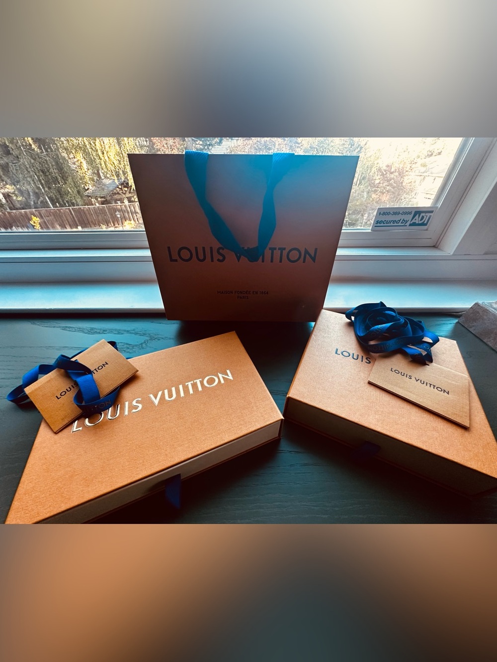 Authentic Louis Vuitton Package Bundle - 2 Rigid Gift Boxes, Ribbon, & Gift Tag